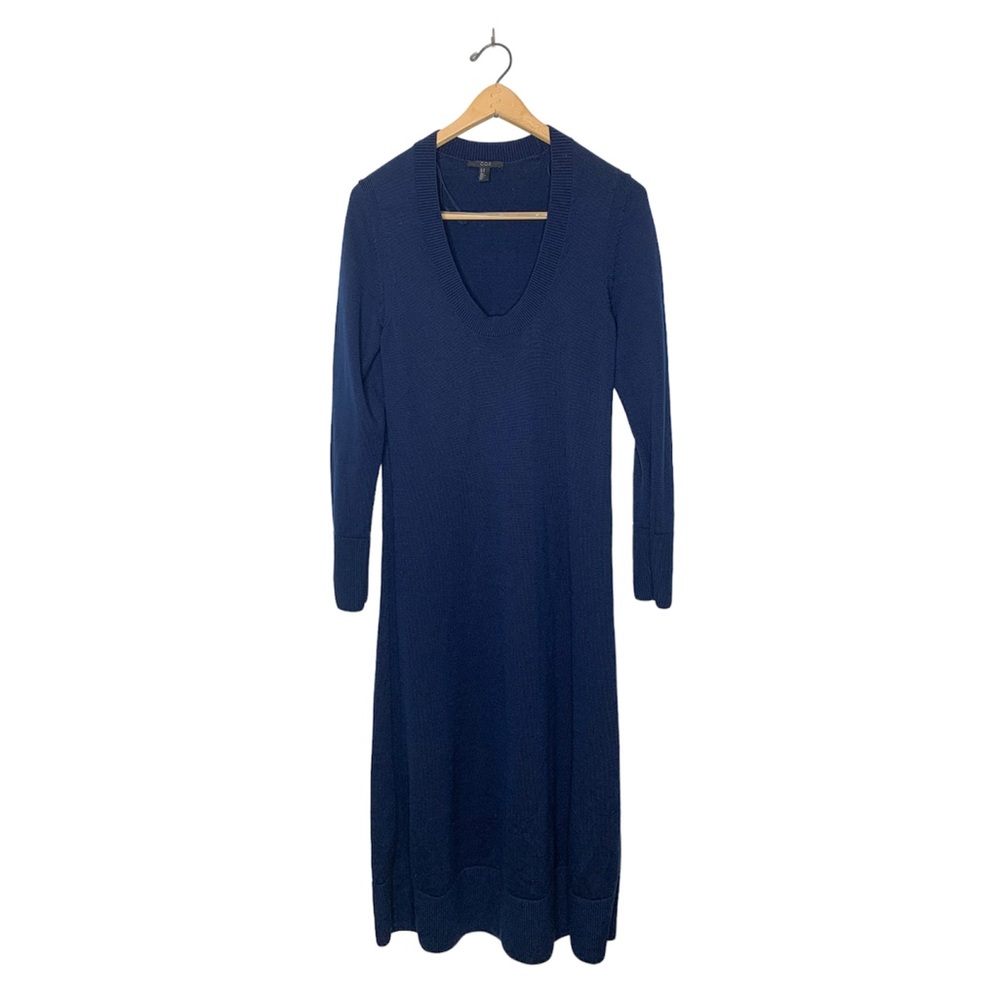 COS Wool Scoop Neck Long Sleeve Heavyweight Maxi Sweater Dress Blue Medium M